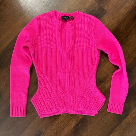 Ted Baker Cable Knit Sweater Barbie Hot Pink Preppy Girly Feminine Sz 1 (US 4) - Picture 1 of 6